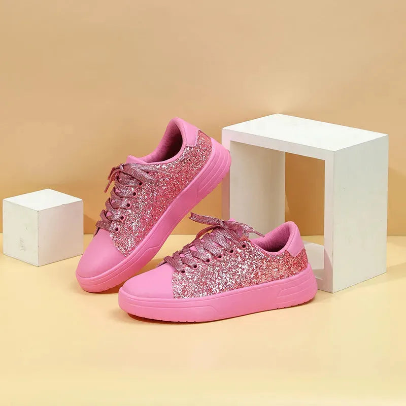 Glitter Sequin Design Flats Shoes Women Trendy Casual Thick-soled Lace-up Sneakers Fashion Skateboard Shoes - Bellarte Enchanté Glitter Sequin Design Flats Shoes Women Trendy Casual Thick-soled Lace-up Sneakers Fashion Skateboard Shoes
